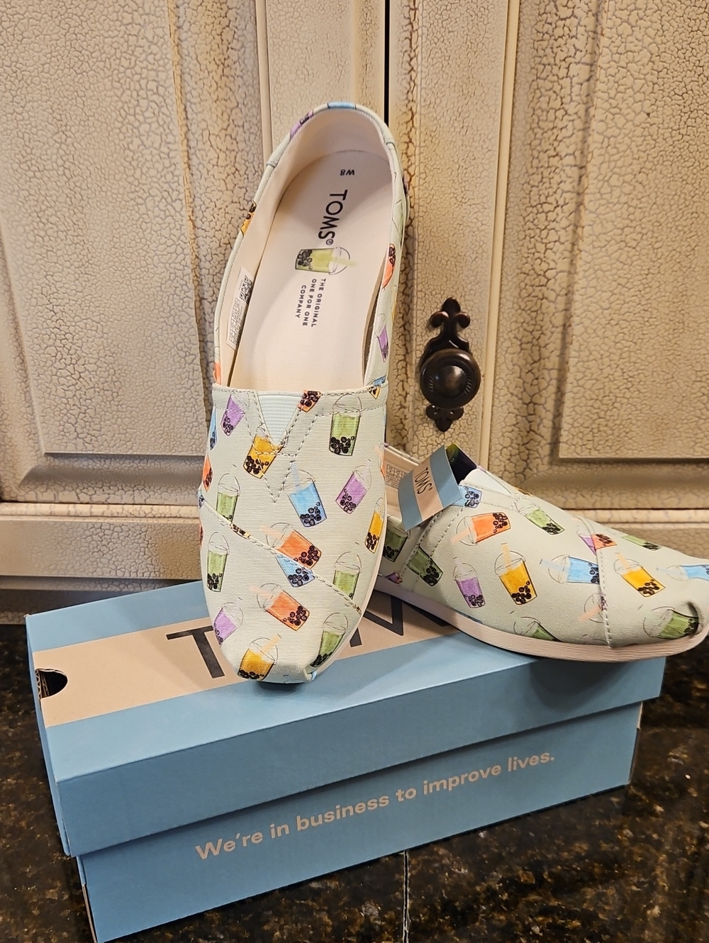 TOMS Light Green Matcha Bubble Tea Print Alpargata Slip-Ons